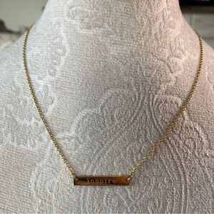 Jook Nona "Inspire"Gold Bar Necklace Dainty Inspirational 18K Gold-Plated 17.5"L